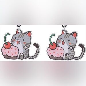 NWT - Glitter Cat cake slice with cherry acrylic dangle singlesided 2 inches